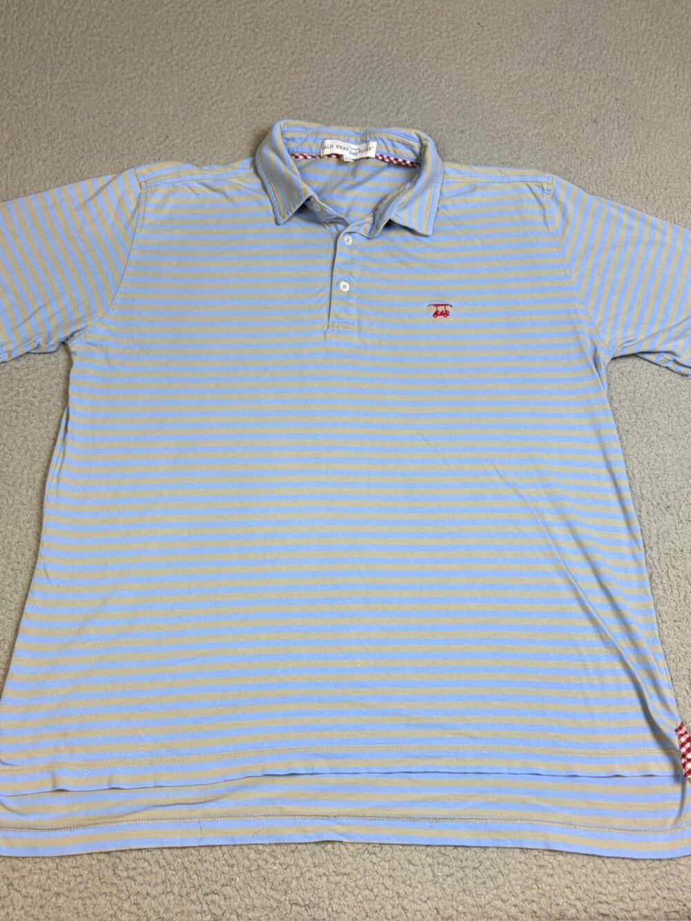 Bald Head Blues Polo Mens Size XL Blue Gray Stripe Casual Logo Buttons Collar